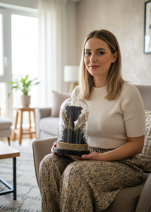 Cupolă Lux Trandafir Criogenat Negru & Decor Auriu