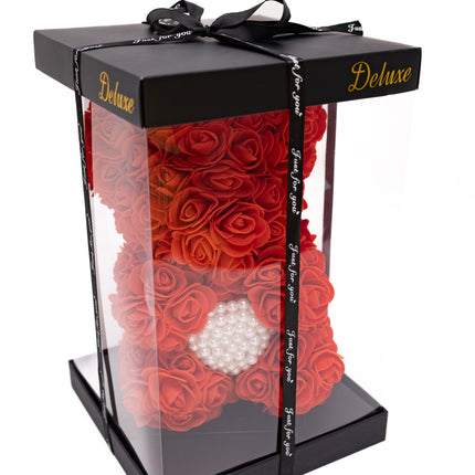 Aranjament de Lux "Ruby Pearl Teddy" în Cutie Dior Style