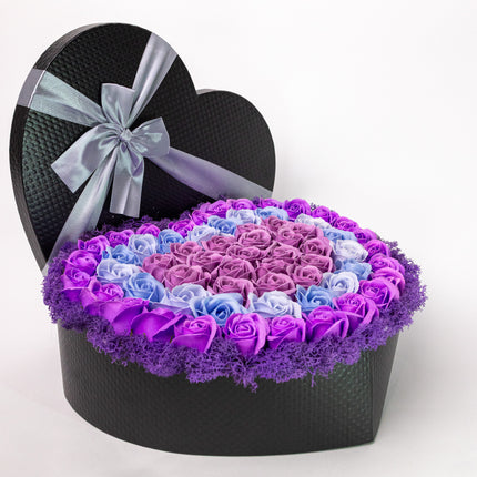 Cutie Inimă Neagră Lux Trandafiri Săpun Mov-Albastru