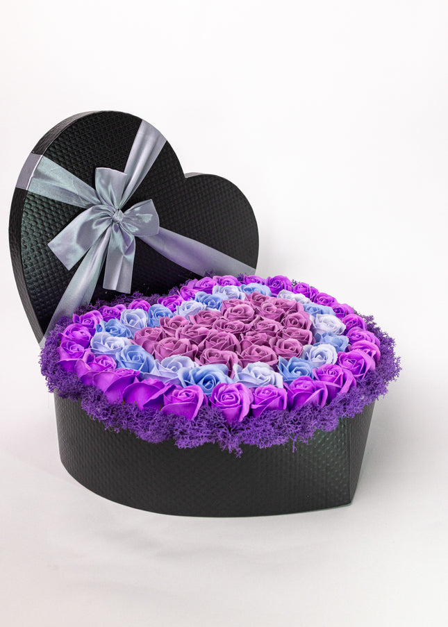 Cutie Inimă Neagră Lux Trandafiri Săpun Mov-Albastru