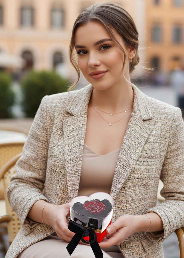 Aranjament de Lux "Ruby Heart Sparkle" cu Trandafir Criogenat