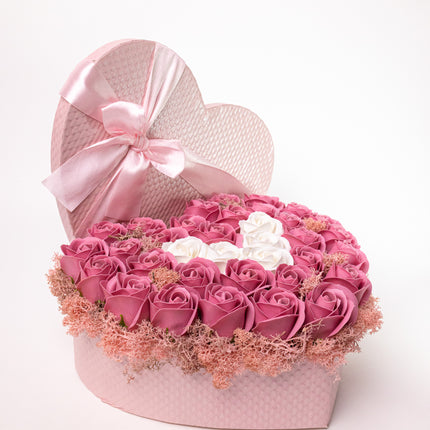 Aranjament Inimă Lux Trandafiri Săpun Roz-Alb