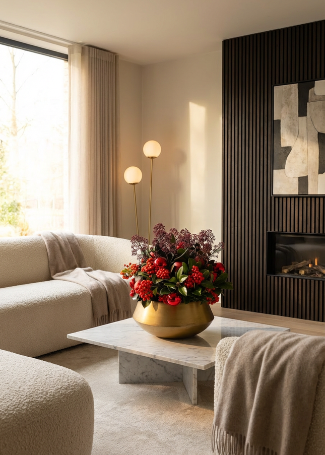 Aranjament Lux FloraArt cu Skimmia în Vas de Cupru