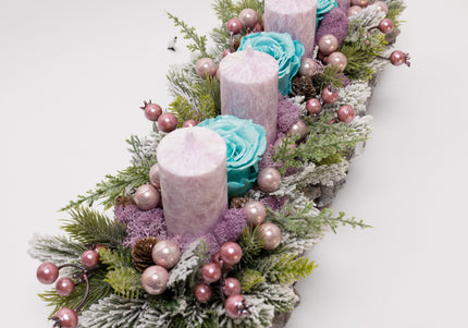 Aranjament Crăciun Advent "Turquoise Dream" pe Bază de Rădăcini