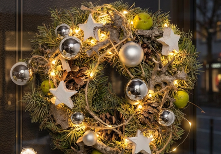 Coroniță de Crăciun Artizanală „Silver Star & Winter Orchard”