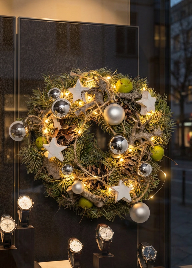 Coroniță de Crăciun Artizanală „Silver Star & Winter Orchard”