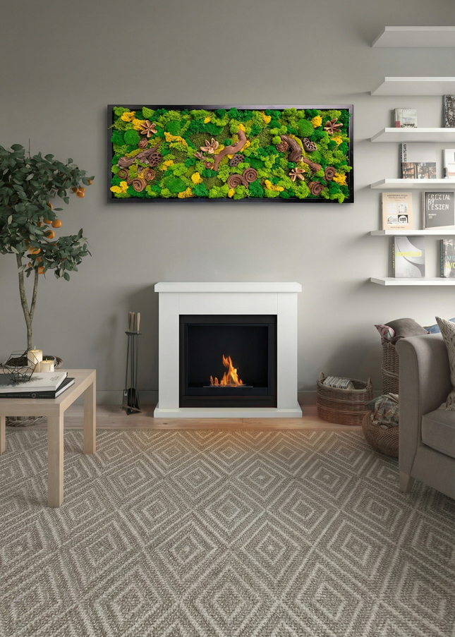 Tablou Biophilic Vertical „Vertical Forest Stream” – Panou Handmade XXL cu Mușchi Stabilizați și Relief Botanic Premium