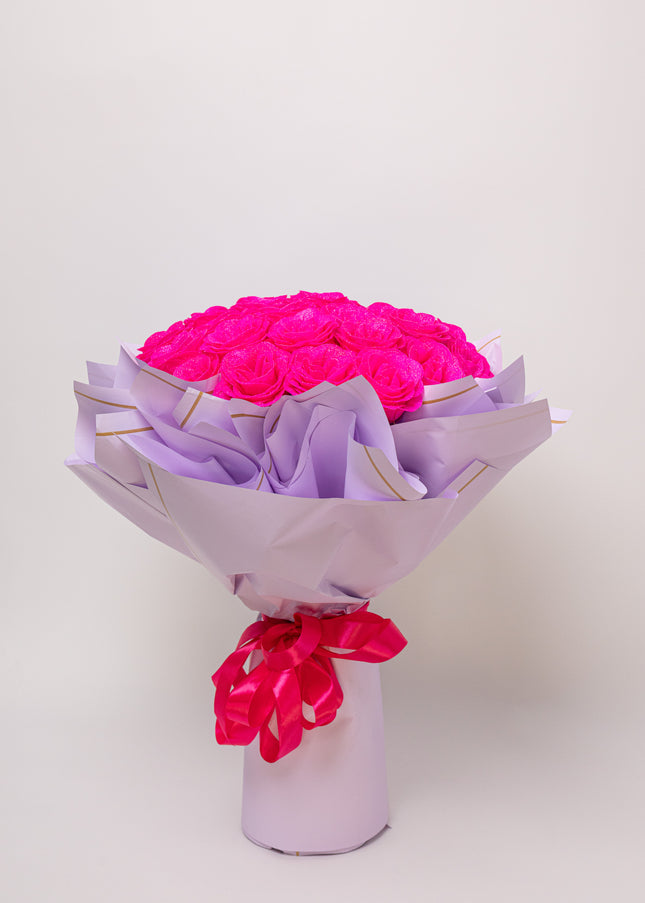 Buchet Gigant "Pink Orchid" cu 69 Trandafiri și Sclipici