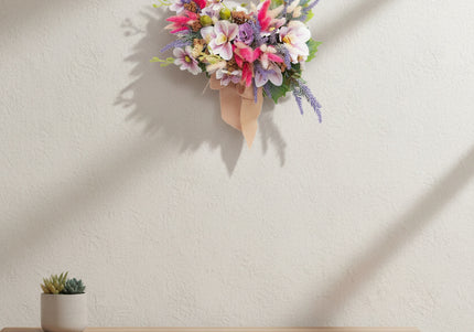 Coroniță Florală Handmade „Boho-Chic Dream” – Aranjament cu Iută, Flori Exotice și Accente de Lavandă