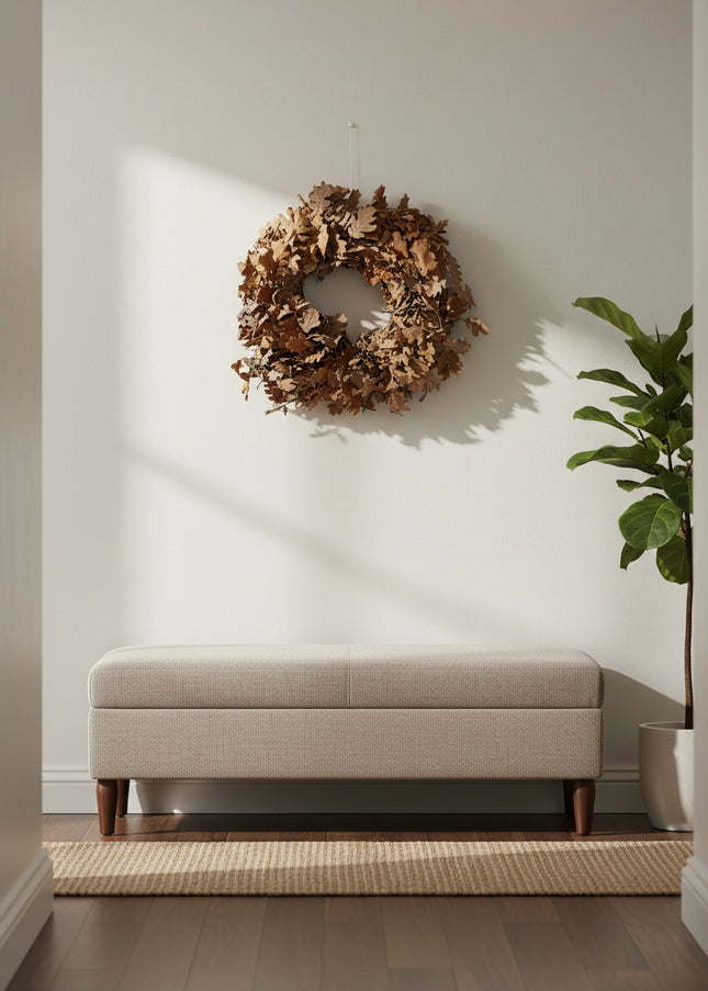 Coroniță Decorativă din Frunze de Stejar Uscate – Aranjament Natural Rustic, Tonuri Cafenii
