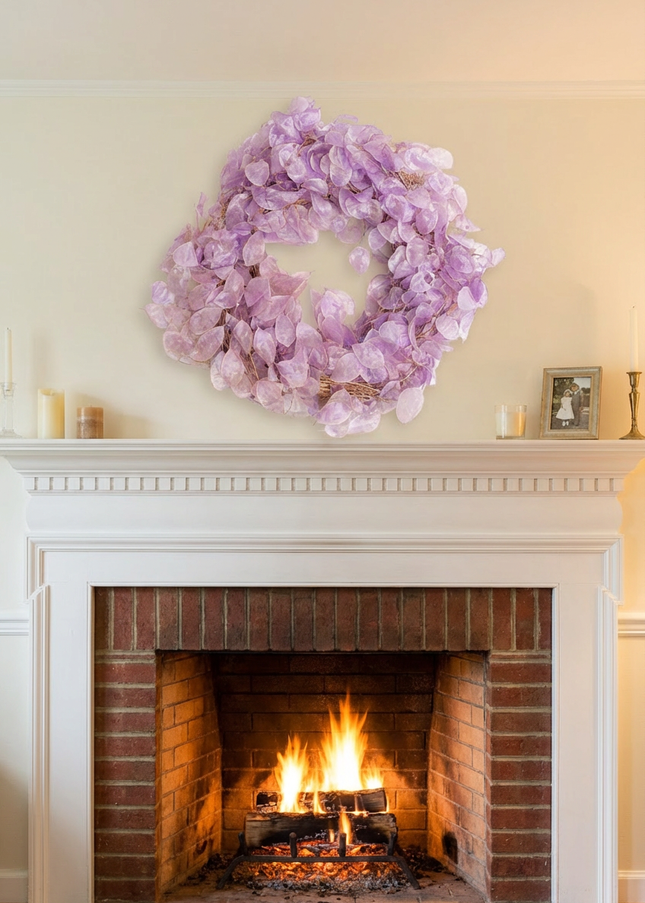 Coroniță Decorativă din Lunaria Mov – Aranjament Natural din Plante Uscate