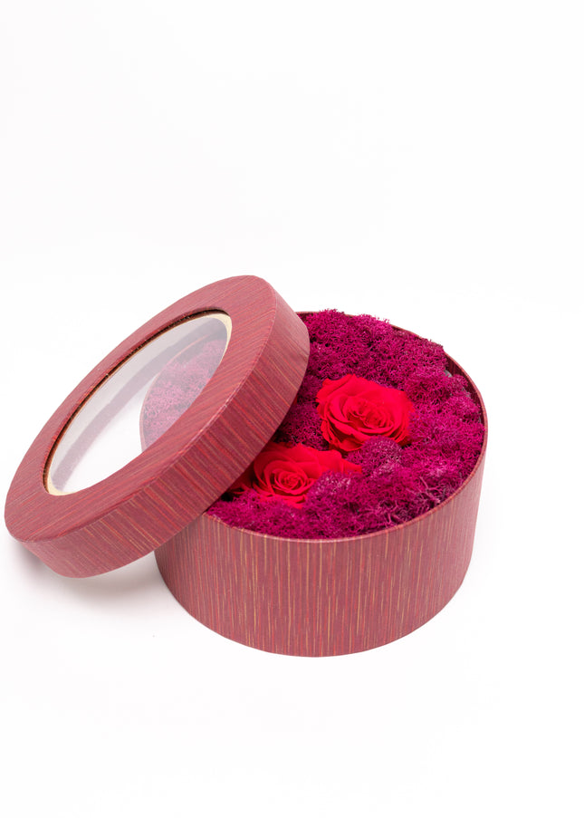 Aranjament Lux 3 Trandafiri Criogenați Roșii, Cutie cu Fereastră